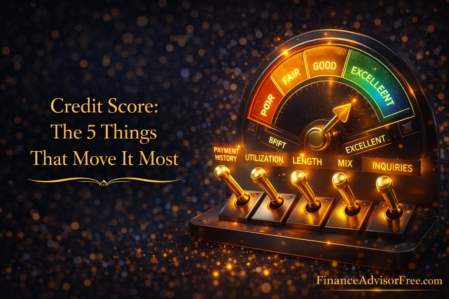 How your credit score is calculated — five golden levers controlling a credit score dial