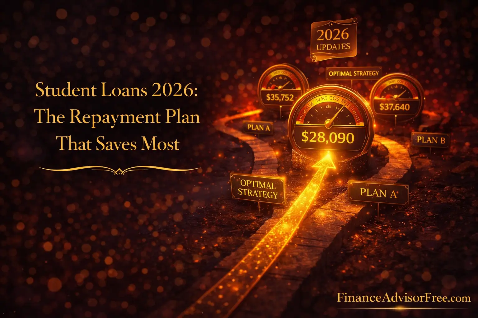 Student loan repayment strategies 2026 — comparison of repayment plans with total cost meters